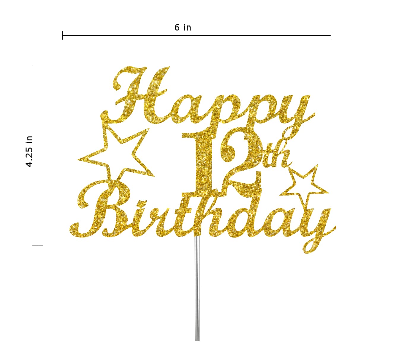 12 Birthday Cake Topper Gold Glitter, Party Decoration Ideas, Premium Quality, Sturdy Doubled Sided Glitter, Acrylic Stick. Made