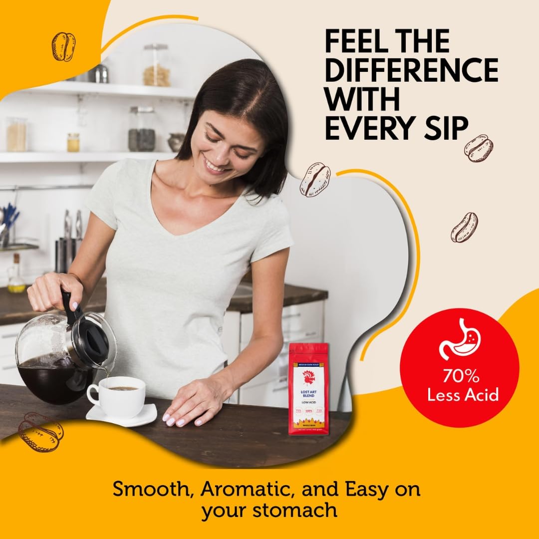 Puroast Low Acid Coffee , Whole Bean , Lost Art Blend , Medium Roast , Certified Low Acid Coffee , Ph 5.5+ , Gut Health , 2.2 Lb