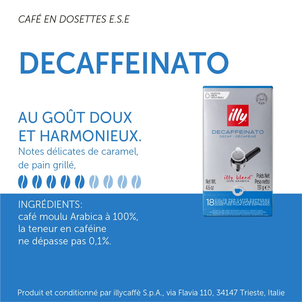illy E.S.E. Coffee compact pieces - Classico Decaf Roast - 18 Count - Notes of Caramel, Orange Blossom & Jasmine - Model 7997