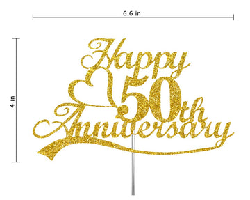 50Th Anniversary Cake Topper Gold Glitter, 50 Wedding Anniversary Party Decoration Ideas, Premium Quality, Sturdy Doubled Sided