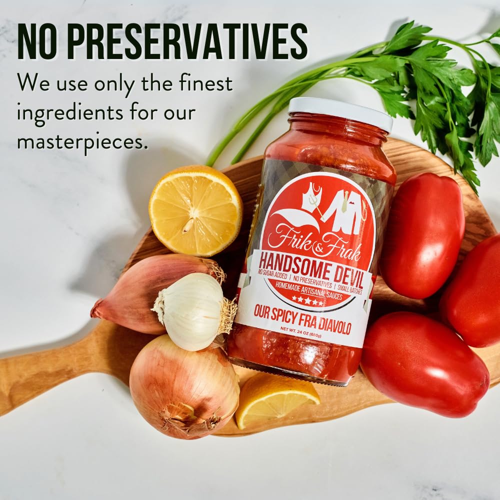 Spicy Fra Diavolo Pasta Sauce By Frik & Frak, 6-Pack, No Sugar Added, No Preservatives, Gluten Free, 36 Month Shelf Life, Artisa