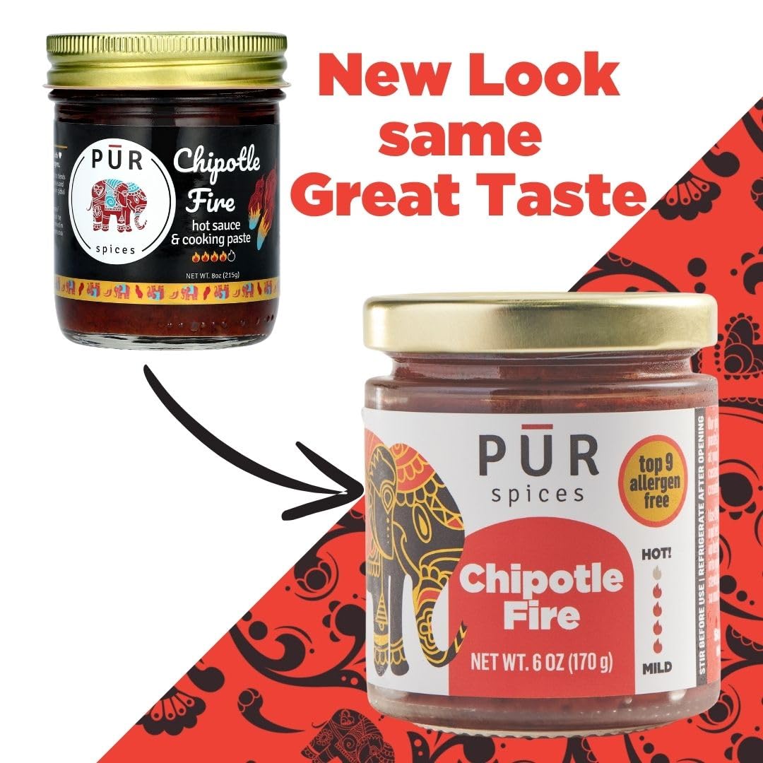 Pur Spices Chipotle Fire Spicy Hot Sauce I Chili Pepper Cooking Paste For Dipping, Chili Seasoning, Taco Sauce, Salsa I Plant Ba
