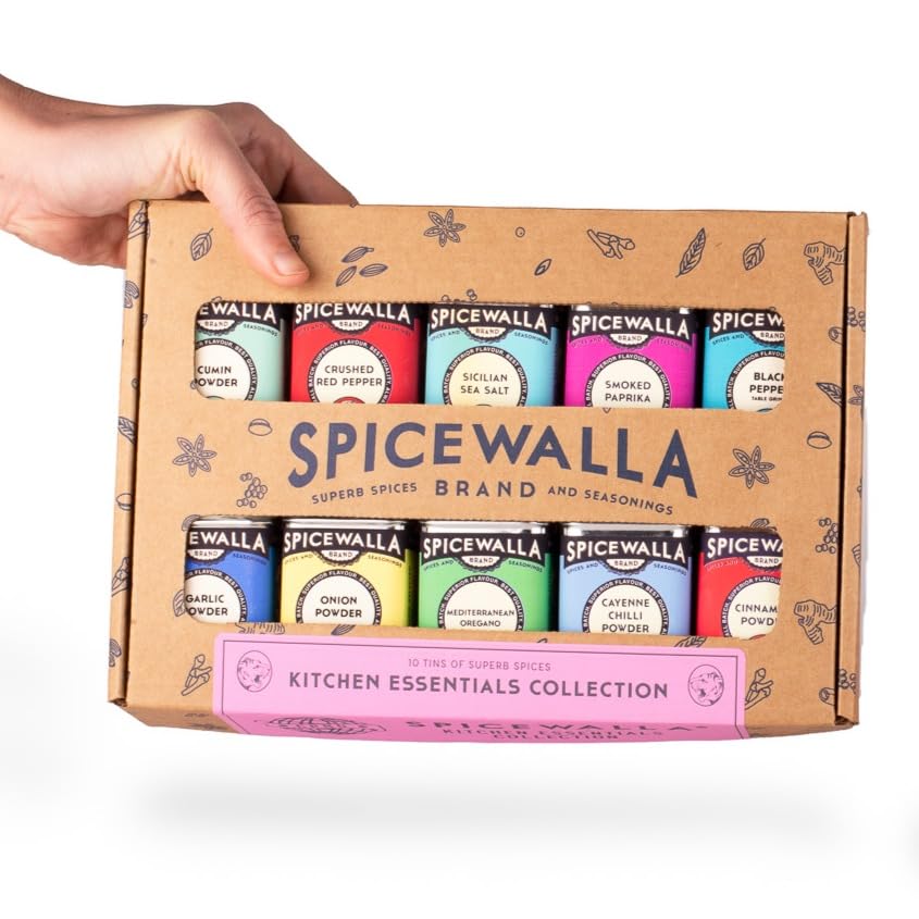 Spicewalla Essential Spices And Seasonings Set 10 Pack Variety | Garlic, Onion, Paprika, Crushed Red Pepper, Oregano, & More| Ki