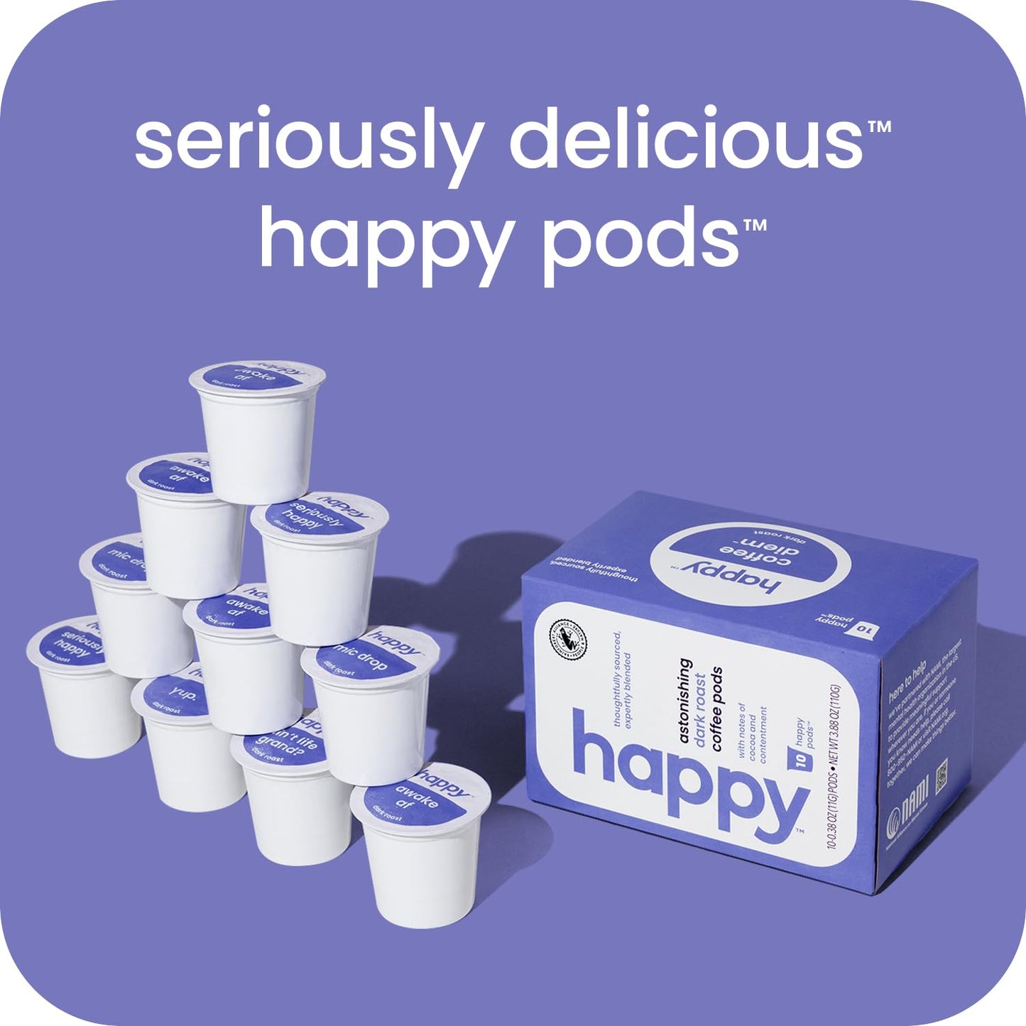 We Are Happy Dark Roast Coffee Pods, 60 Count, Notes of Cocoa, Compatible with K-Cup malt-inspired, Rainforest Alliance Certified