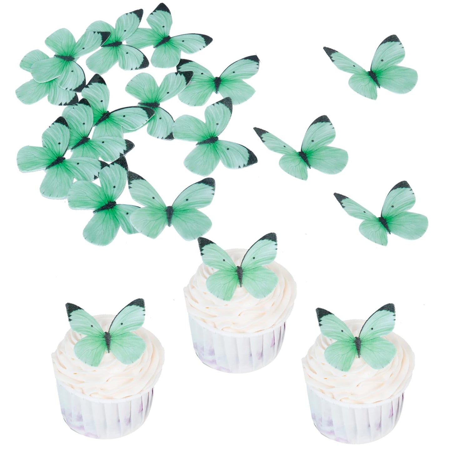 50Pcs Edible Butterfly Cake Decorations Green Wafer Paper Butterflies Cake Cupcake Toppers For Women Girls' Happy Birthday Cake