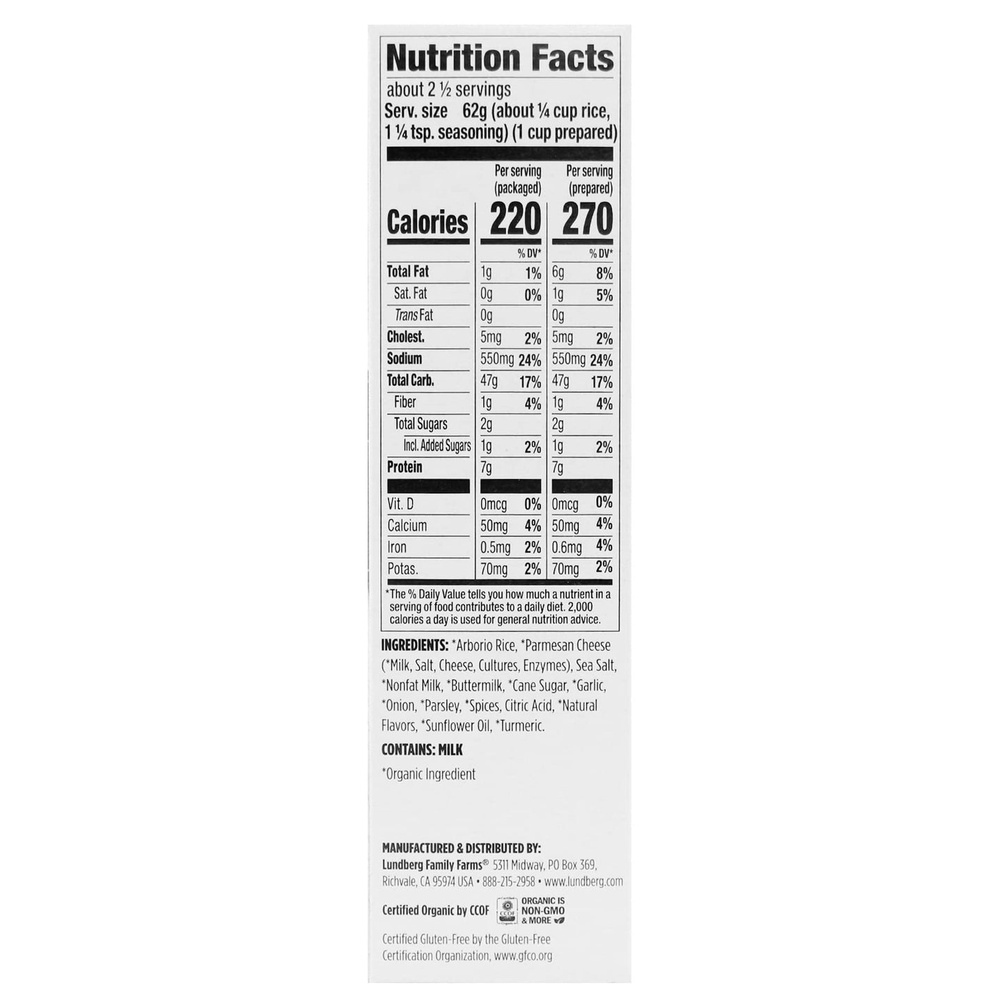 Lundberg Family Farms - Traditional Italian Risotto, Alfredo, Convenient Side Dish, 20 Minute Cook Time, Pantry Staple, Non-Gmo,