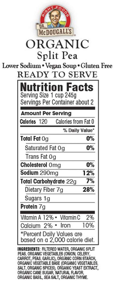 Dr. McDougalls Right Foods Soup,Organic Split Pea, Lower Sodium, 17.6 Ounce (Pack of 6)