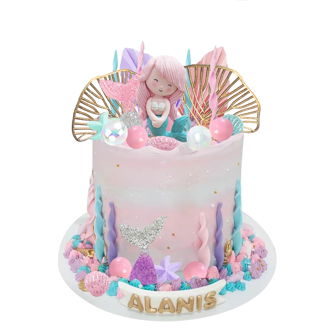 Mermaid Cake Topper Under The Sea Cake Toppers Set With Little Mermaid Seaweed Bubble Golden Leaves For Mermaid Birthday