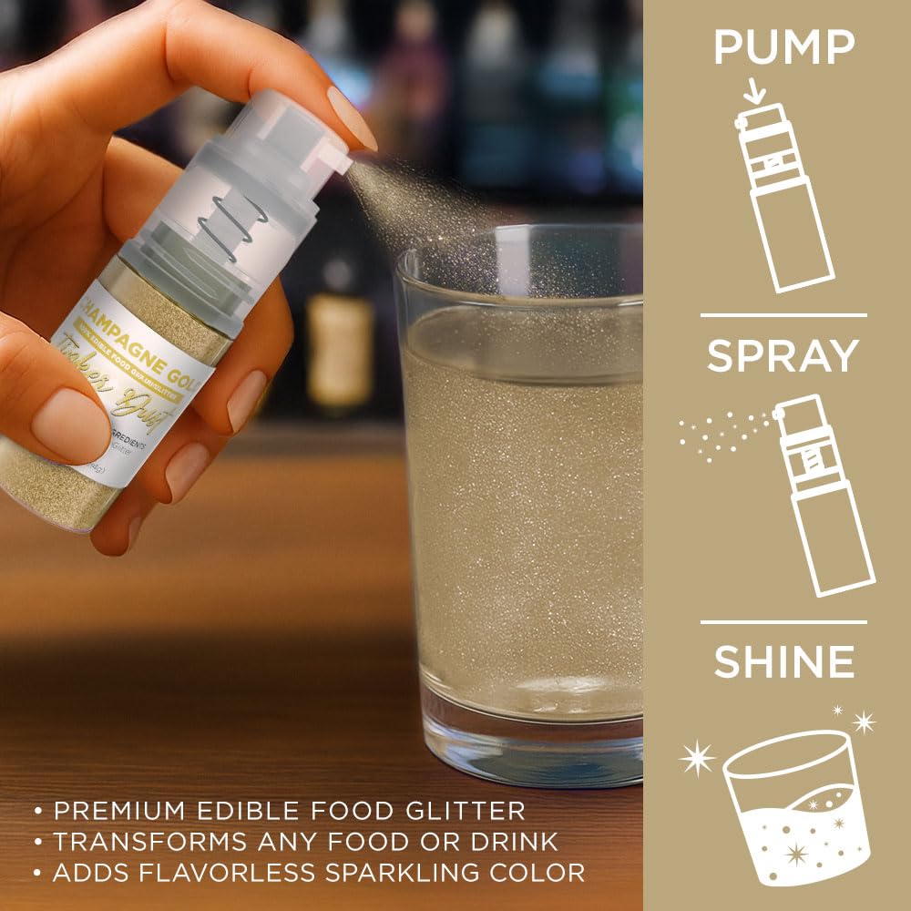 Bakell Champagne Gold Tinker Dust Edible Glitter, 4g Mini Spray Pump for Food and Desserts