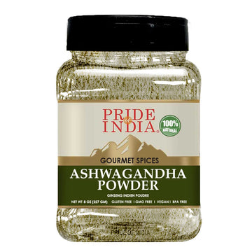 Pride Of India Natural Ashwagandha Root, 8 oz. Medium Dual Sifter Jar, Pack of 6, Gluten-Free, No Additives