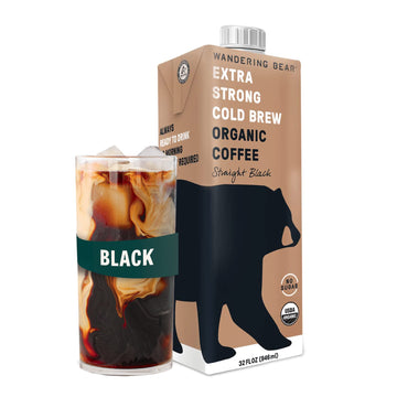 Wandering Bear Straight Black Organic Cold Brew Coffee, 32 Fl Oz, 1 Pack - Extra Strong, Smooth, Organic, Unsweetened, Shelf-Sta