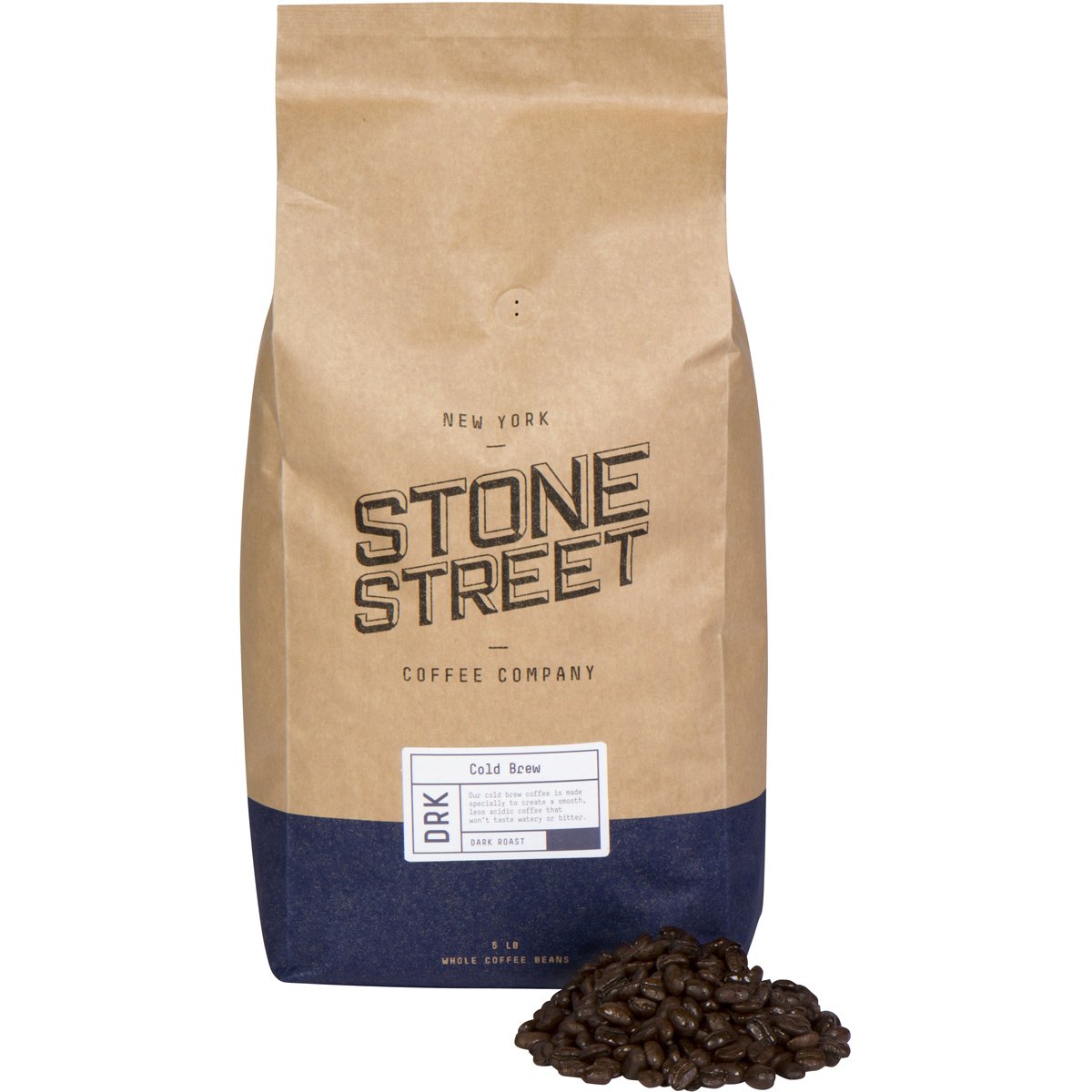 Stone Street Cold Brew Coffee, 100% Arabica, Dark Roast, Low Acid, Whole Bean, 5 LB