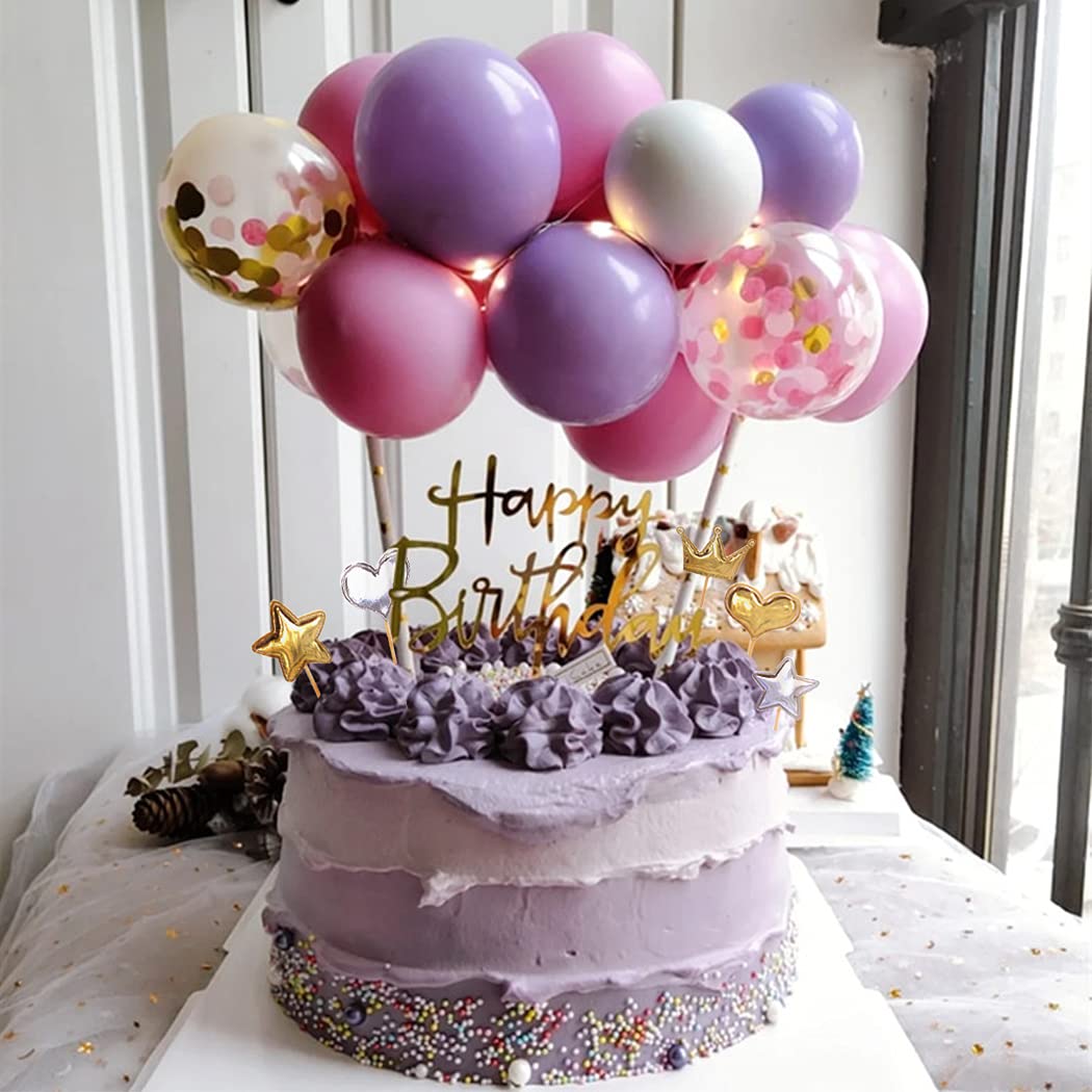 Cake Topper Mini Balloon Garland Confetti Acrylic Happy Birthday Cupcake Topper For Birthday Cake Supplies Decorations