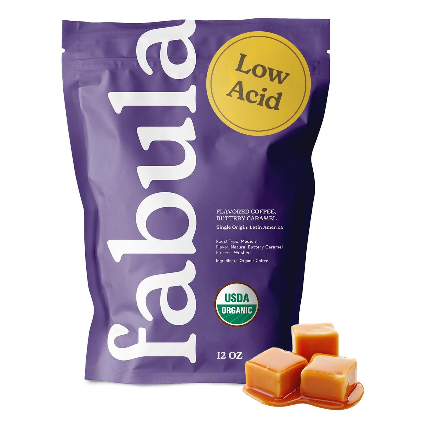 Fabula Organic Coffee - Buttery Caramel Flavor, Low Acid, Single Origin, 12 Ounces, Non-GMO, Mold Free