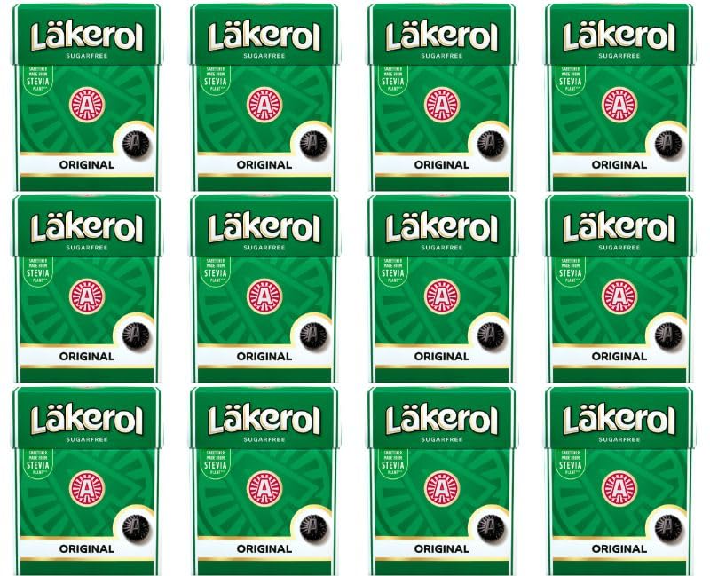 12-Pack Lakerol Original Herb Menthol Licorice Sugar Free Pastilles Stevia Candy 0.88-Ounce Packages