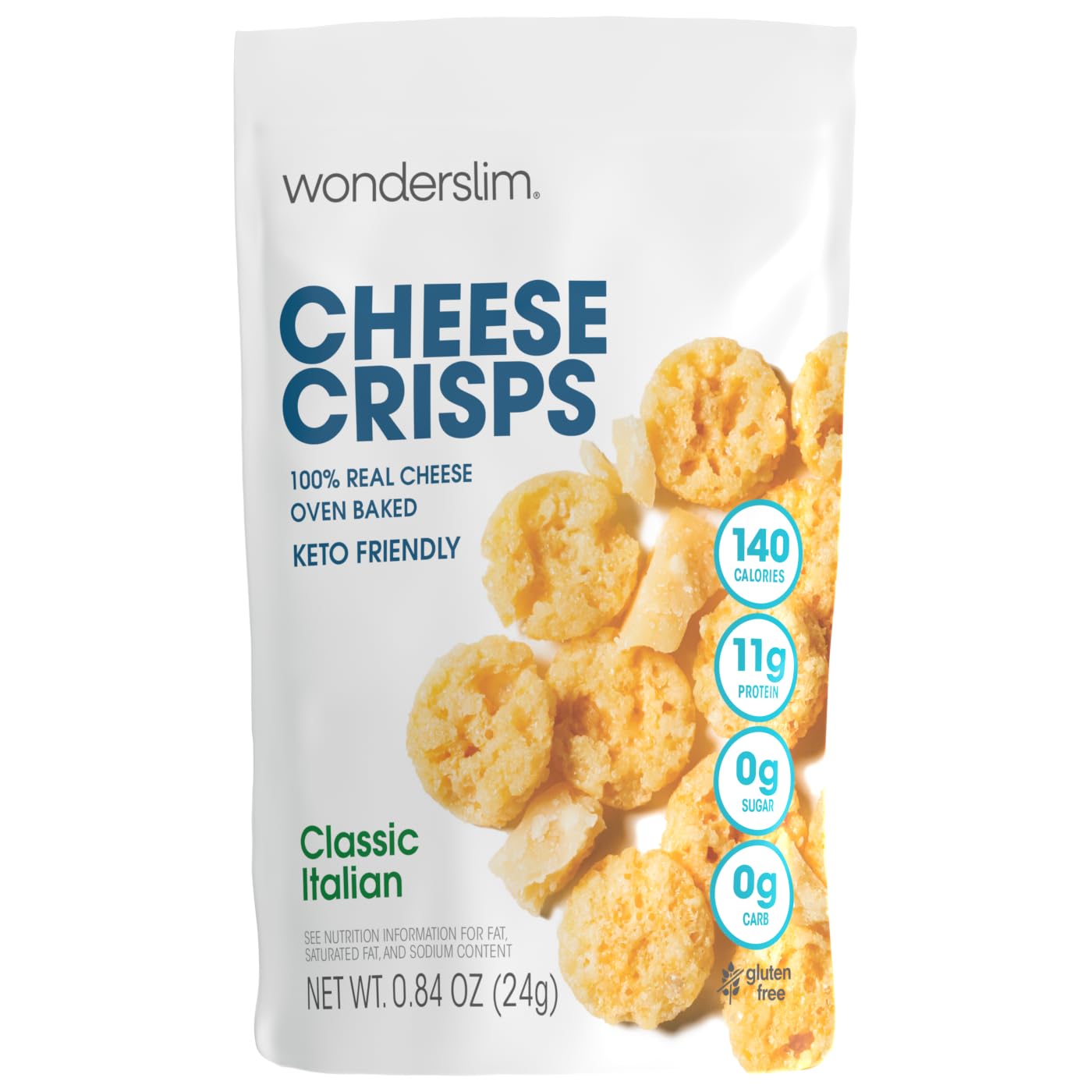 Wonderslim Cheese Crisps, Classic Italian, Protein Snack, Low Carb, Keto Friendly Snack, Gluten Free (7Ct)