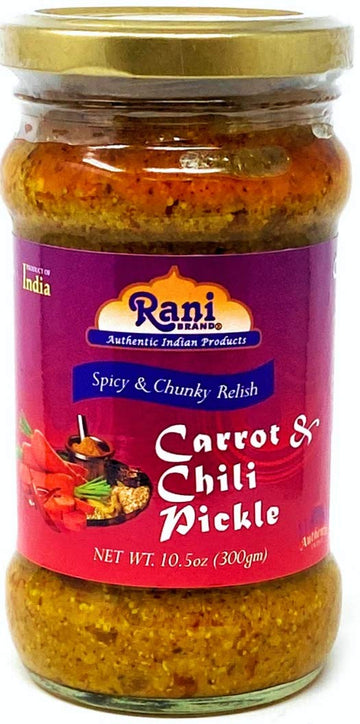 Rani Carrot & Chilli Pickle Hot (Achar, Spicy Indian Relish) 10.5oz (300g) Glass Jar ~ Vegan | Gluten Free | NON-GMO | No Colors