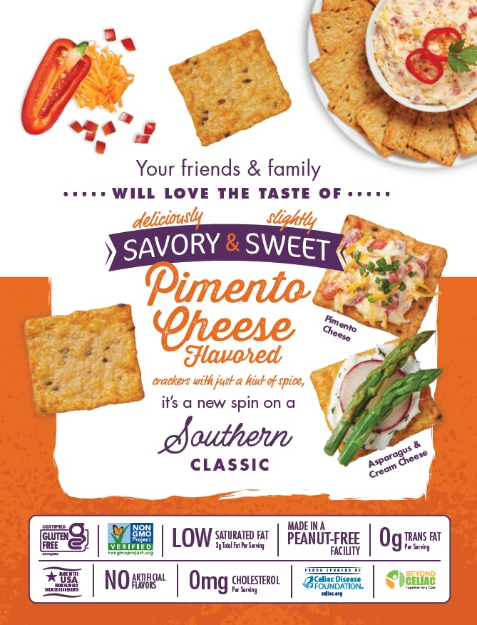 Crunchmaster Gluten-Free Multi-Grain Pimento Cheese Crackers, 3.54 oz. Bag in Box (Pack of 6)