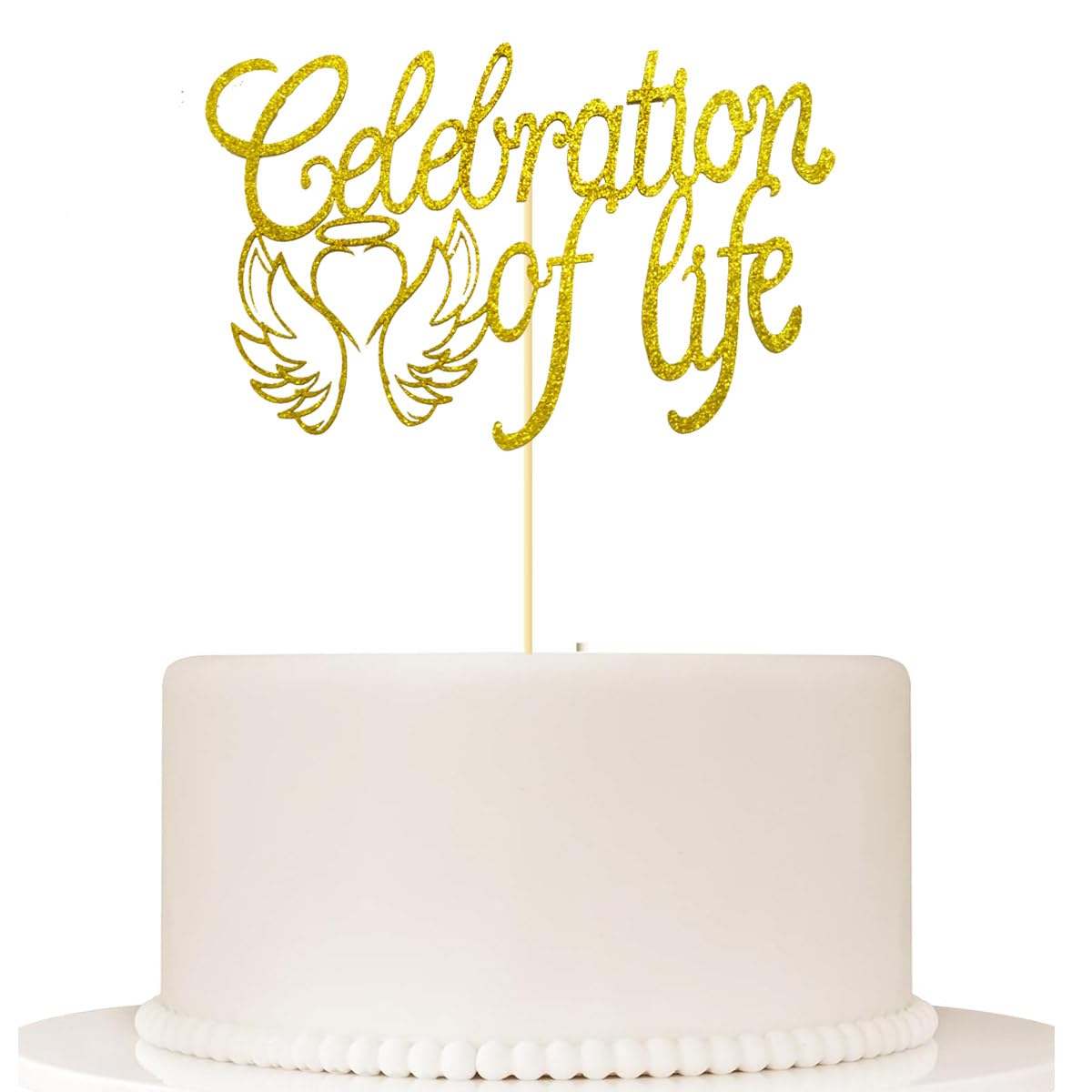 yaxwhty Cake Topper - Happy Birthday in Heaven, Gold Glitter, In Loving Memory, Perfect for Celebrations and Anniversaries