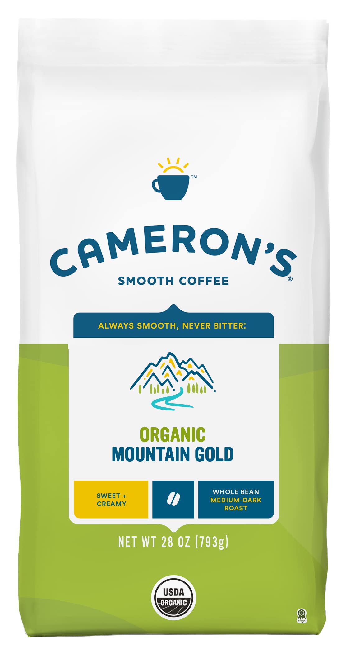Camerons Coffee Organic Mountain Gold Whole Bean Coffee, Medium-Dark Roast, 100% Arabica, 28-Ounce Bag, (Pack of 1)