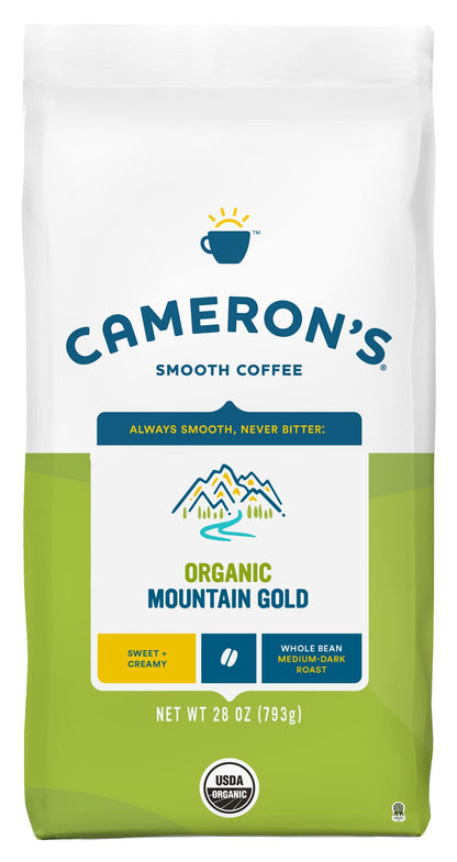 Camerons Coffee Organic Mountain Gold Whole Bean Coffee, Medium-Dark Roast, 100% Arabica, 28-Ounce Bag, (Pack of 1)