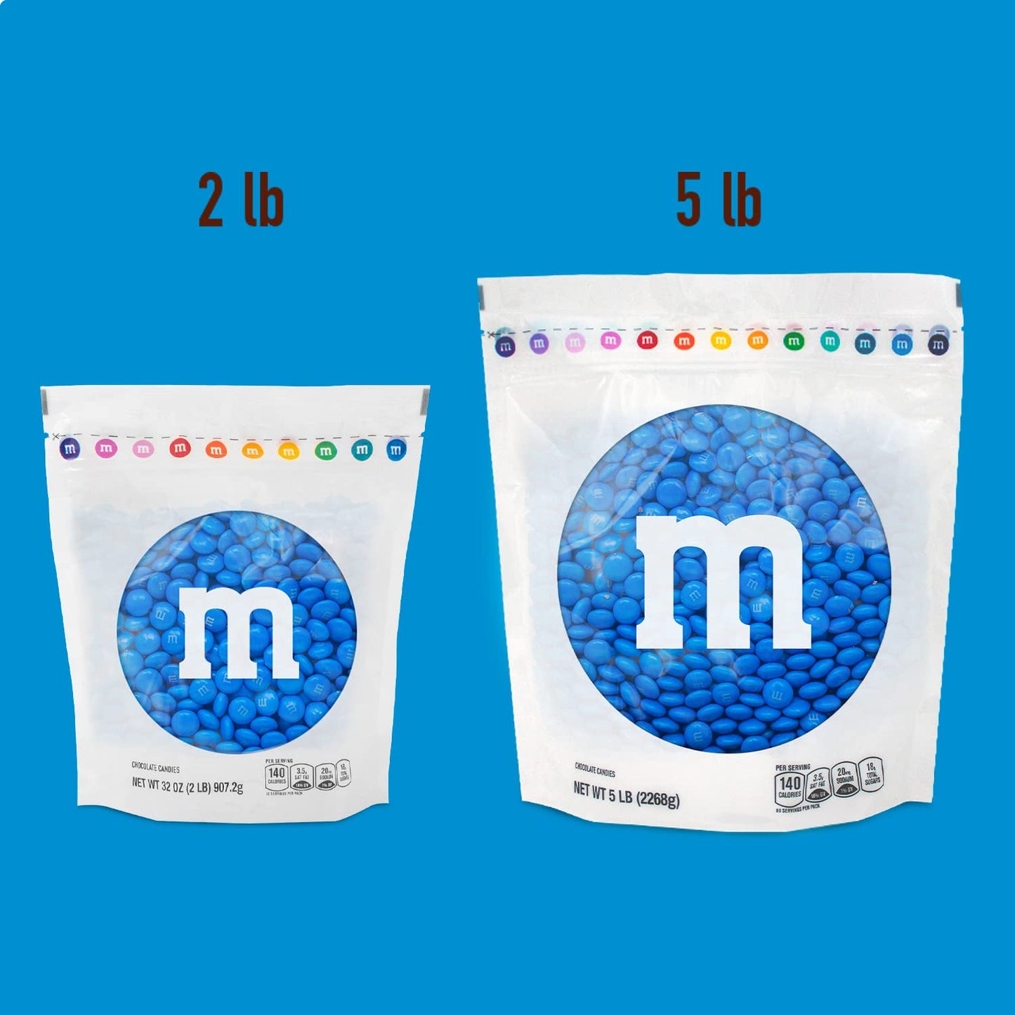 M&Ms World Blue Candy Bulk - Milk Chocolate Candy, 5 Lbs Resealable Pack For Graduation, Wedding, 4Th Of July, Birthdays, Party