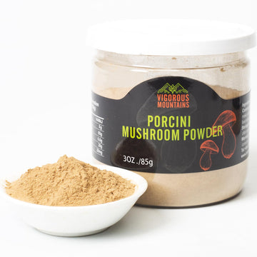 Vigorous Mountains Dried Porcini Mushroom Seasoning Powder For Cooking, Salt Free Beef Broth Powdered Sauce Add Instant Flavor And Depth To All Your Favorite Dishes 3 Oz