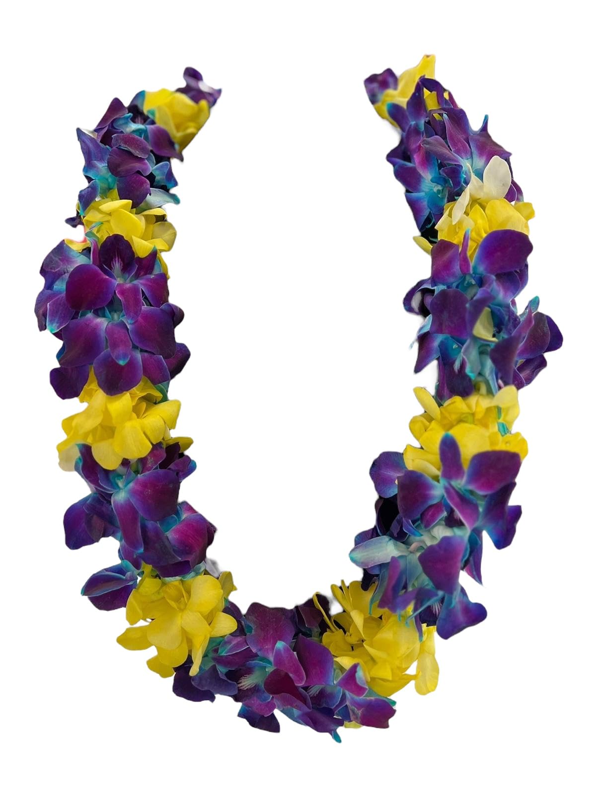 Fresh Hand Made Dendrobium Orchid Lei Purple (Blue with Yellow)