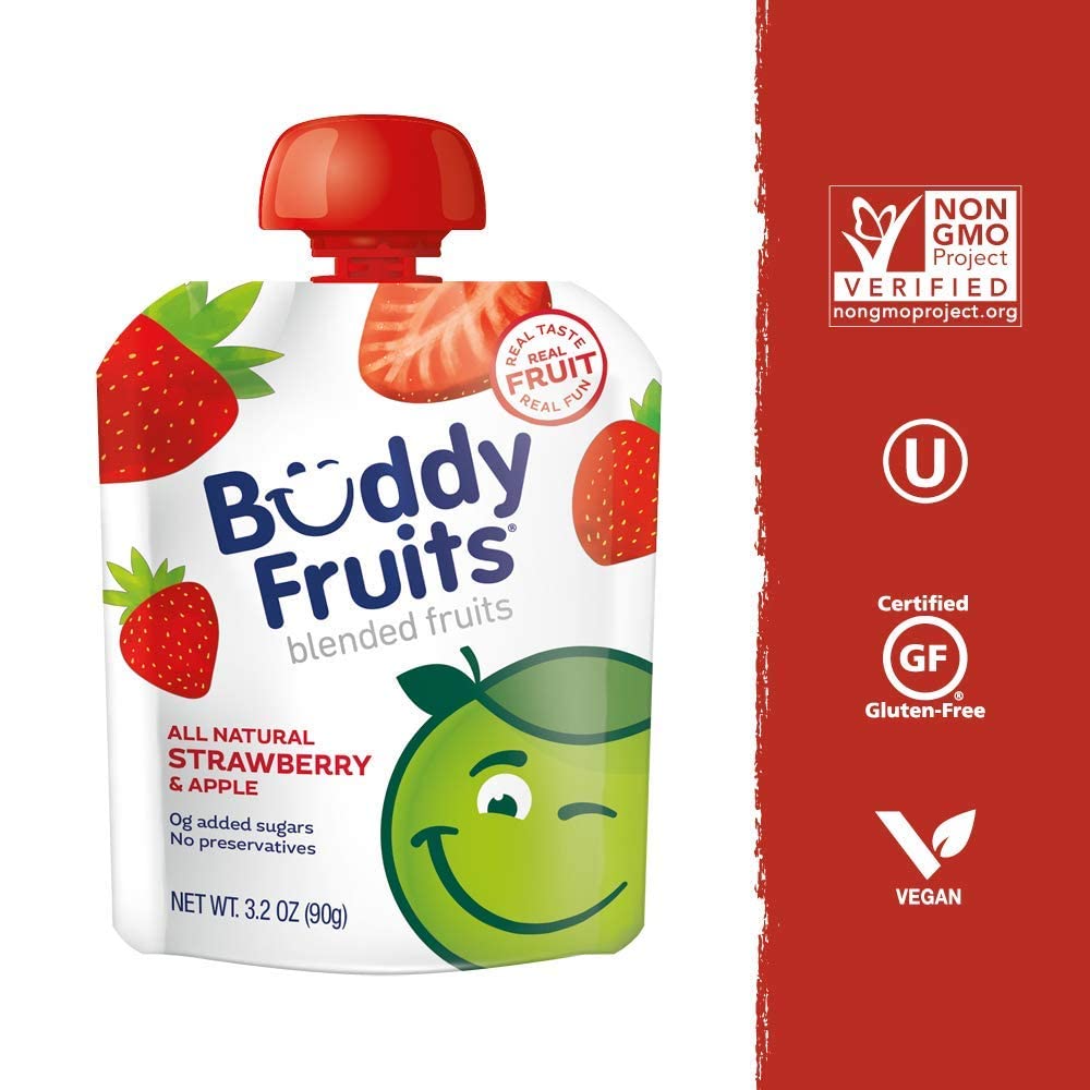 Buddy Fruits Pure Blended Fruit Snack To Go Variety Pack, Multifruit & Strawberry Applesauce 3.2Oz (Pack Of 24) | 100% Real Frui