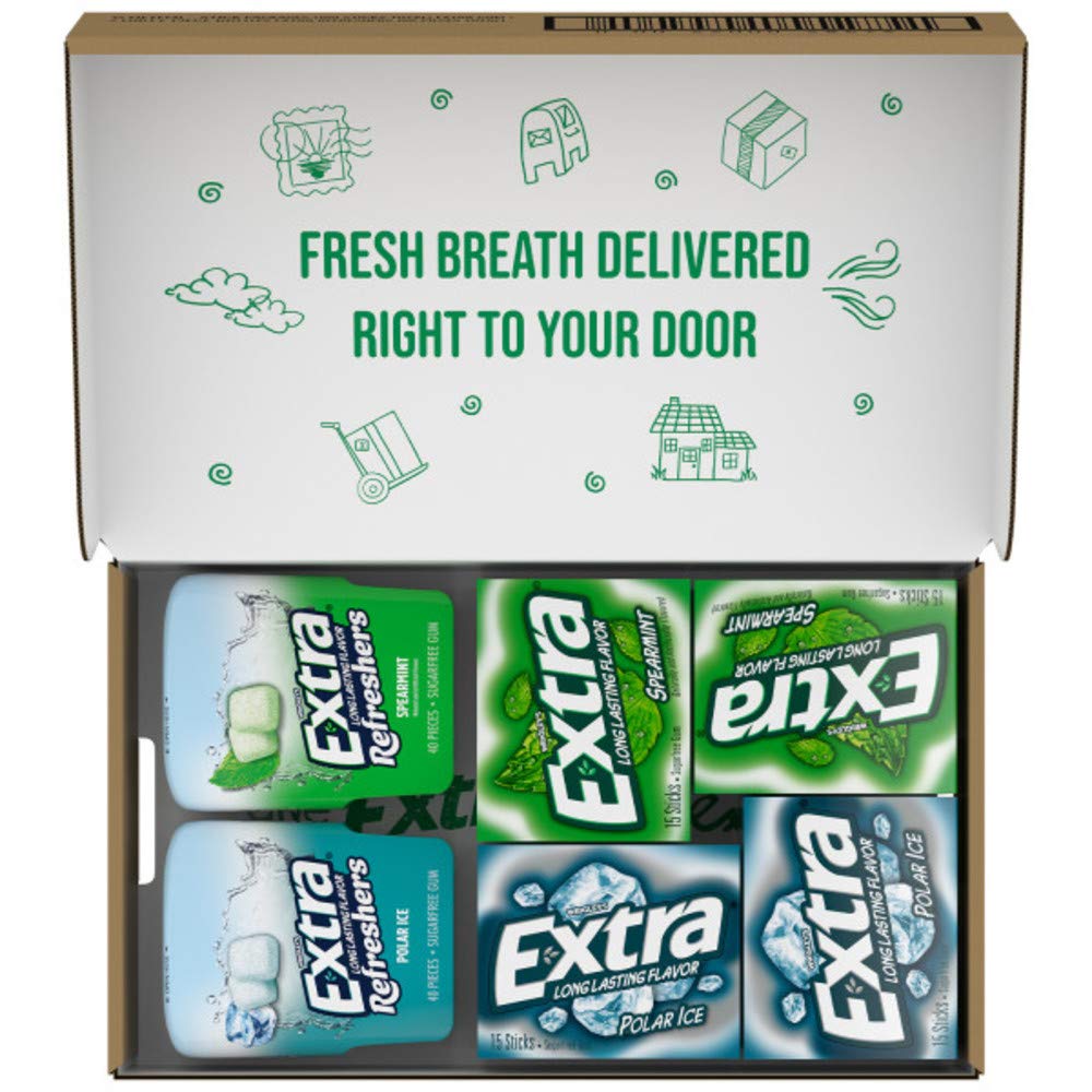 Extra Chewing Gum Bulk Assortment, Sugar Free, Spearmint & Polar Ice, 15 Sticks, 14 Piece Assortment, Green, Model TS0417-A700ML-M
