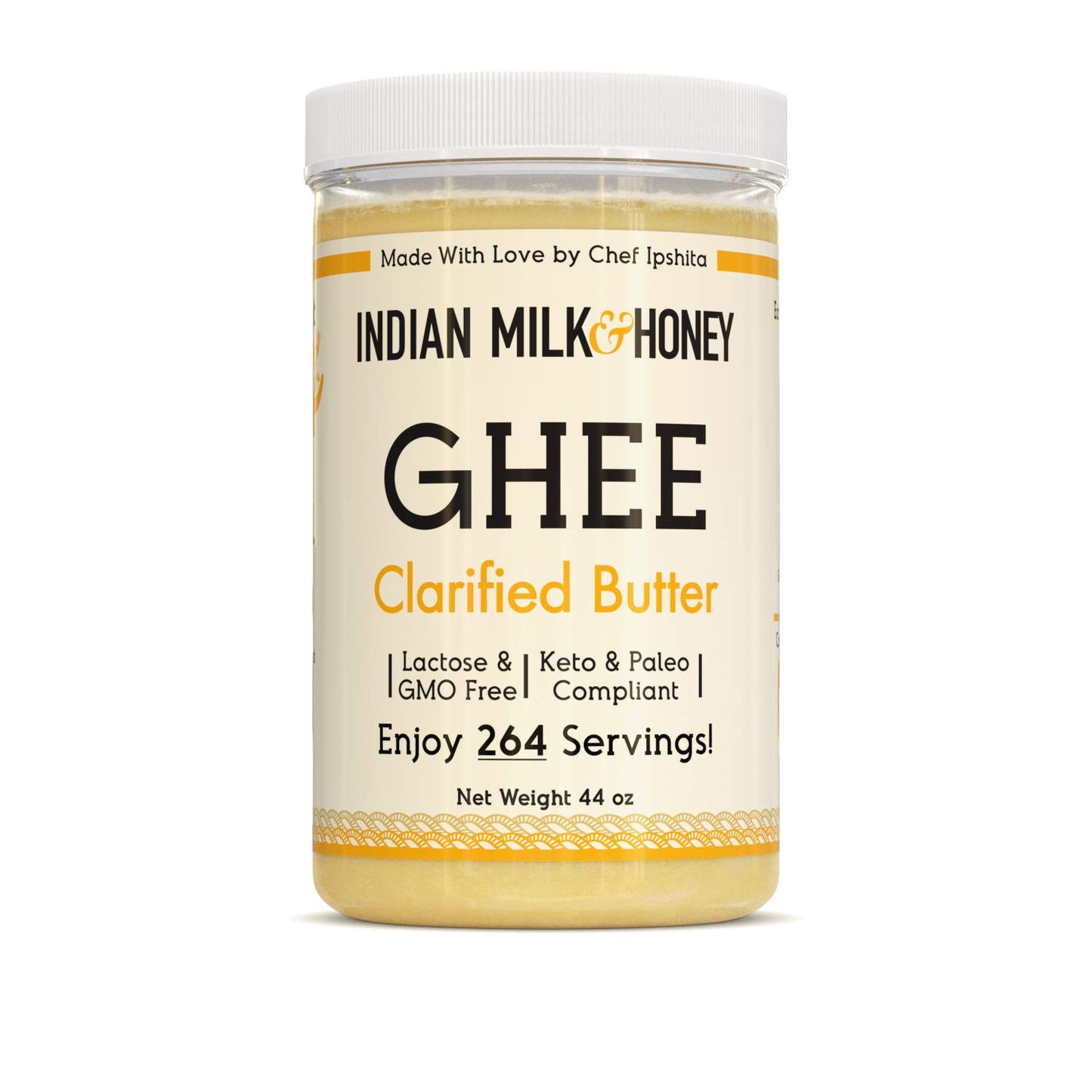 Indian Milk & Honey Classic Grass-Fed Ghee Clarified Butter, Lactose & Gluten Free, 2.75 lb, Recyclable PET Jar