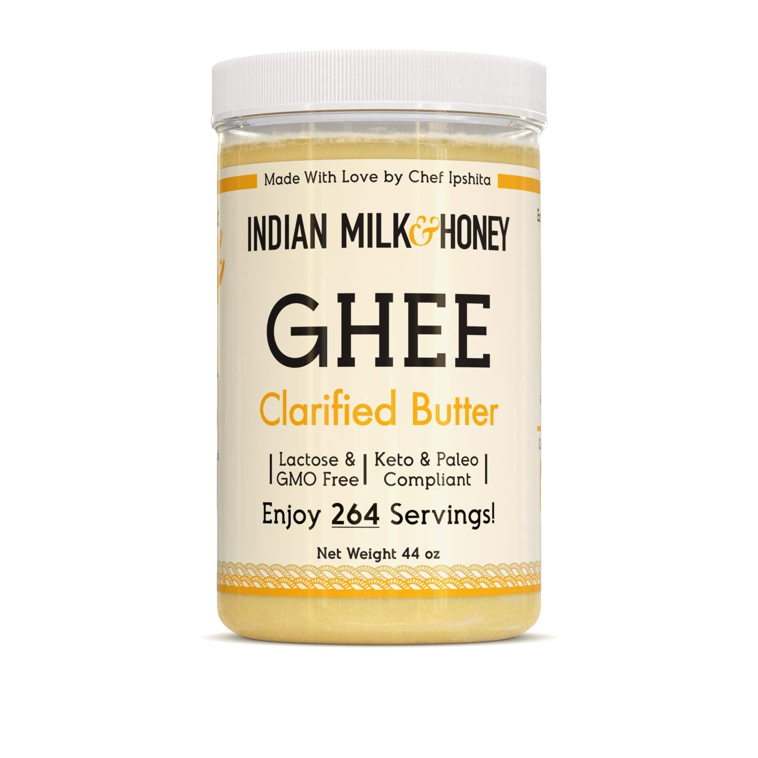 Indian Milk & Honey Classic Grass-Fed Ghee Clarified Butter, Lactose & Gluten Free, 2.75 lb, Recyclable PET Jar