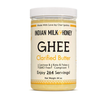 Indian Milk & Honey Classic Grass-Fed Ghee Clarified Butter, Lactose & Gluten Free, 2.75 lb, Recyclable PET Jar