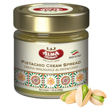 Alma Gourmet Sicilian Pistachio Cream Spread - 7.05oz (200g) - Ideal for Spreading on Bread, Waffles, Pancakes, and Desserts