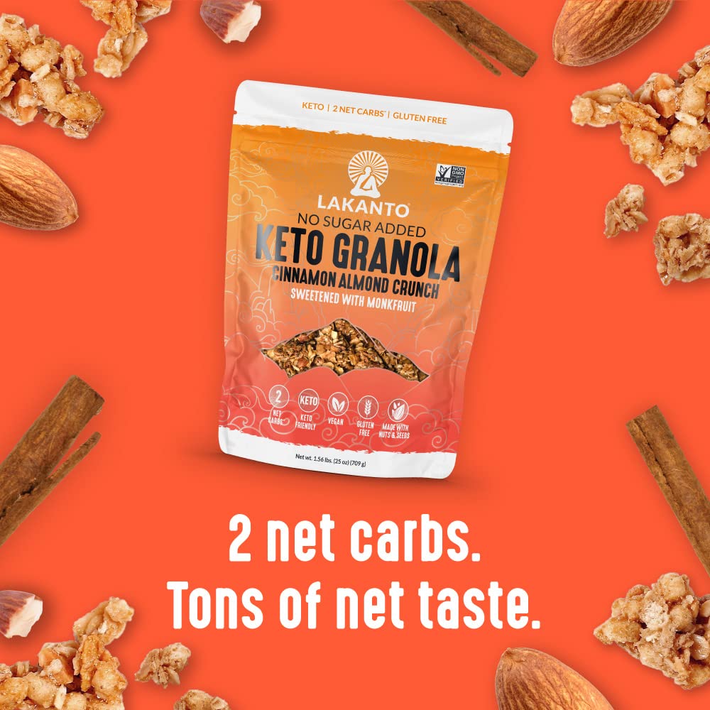 Lakanto Cinnamon Almond Crunch Granola - Monk Fruit Sweetener, Delicious Snack, Quick Breakfast Cereal, Keto Friendly, No Sugar