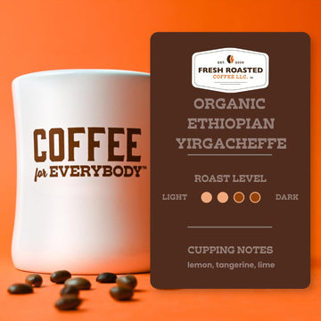Fresh Roasted Coffee, Fair Trade Organic Ethiopian Yirgacheffe, 5 Lb (80 Oz), Medium Roast, Mold & Mycotoxin Tested, Ground