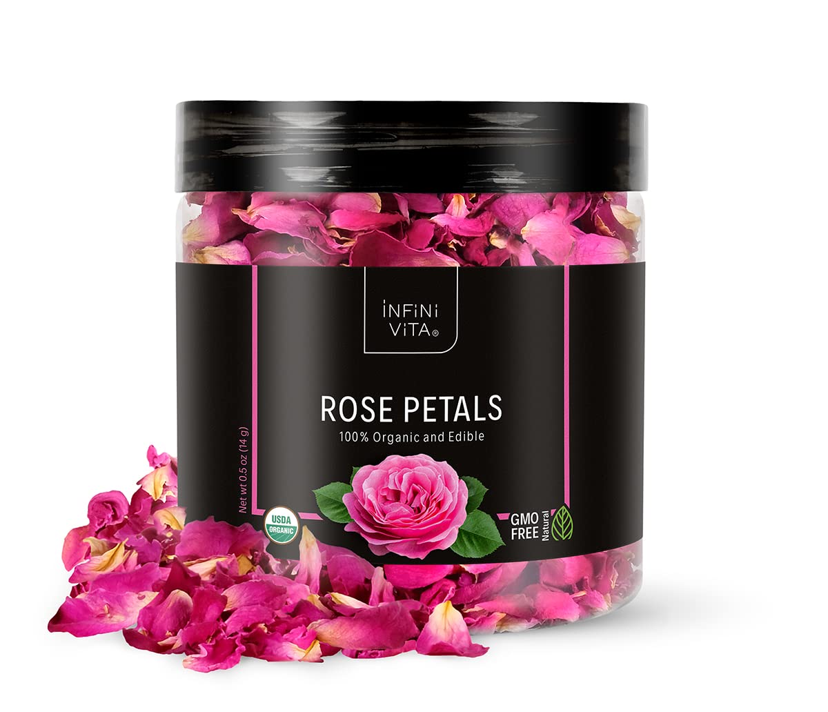 Infini Vita Dried Rose Petals 14G (0.5Oz) - Edible Red Rose Tea - Dried Flowers For Cake Decorating, Drinks, Candle, And Soap Ma