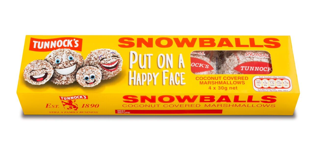 TUNNOCKS Snowballs - Coconut Covered Marshmallows 4 Pack 120g (4.2 oz)