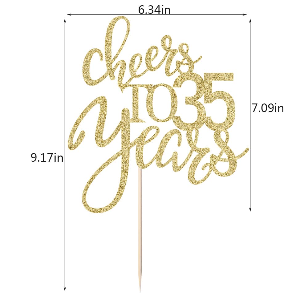Qertesl Gold Glitter Cheers To 35 Years Cake Topper, Happy 35Th Birthday Cake Decorations,Perfect For 35 Years Cake Decorating,W