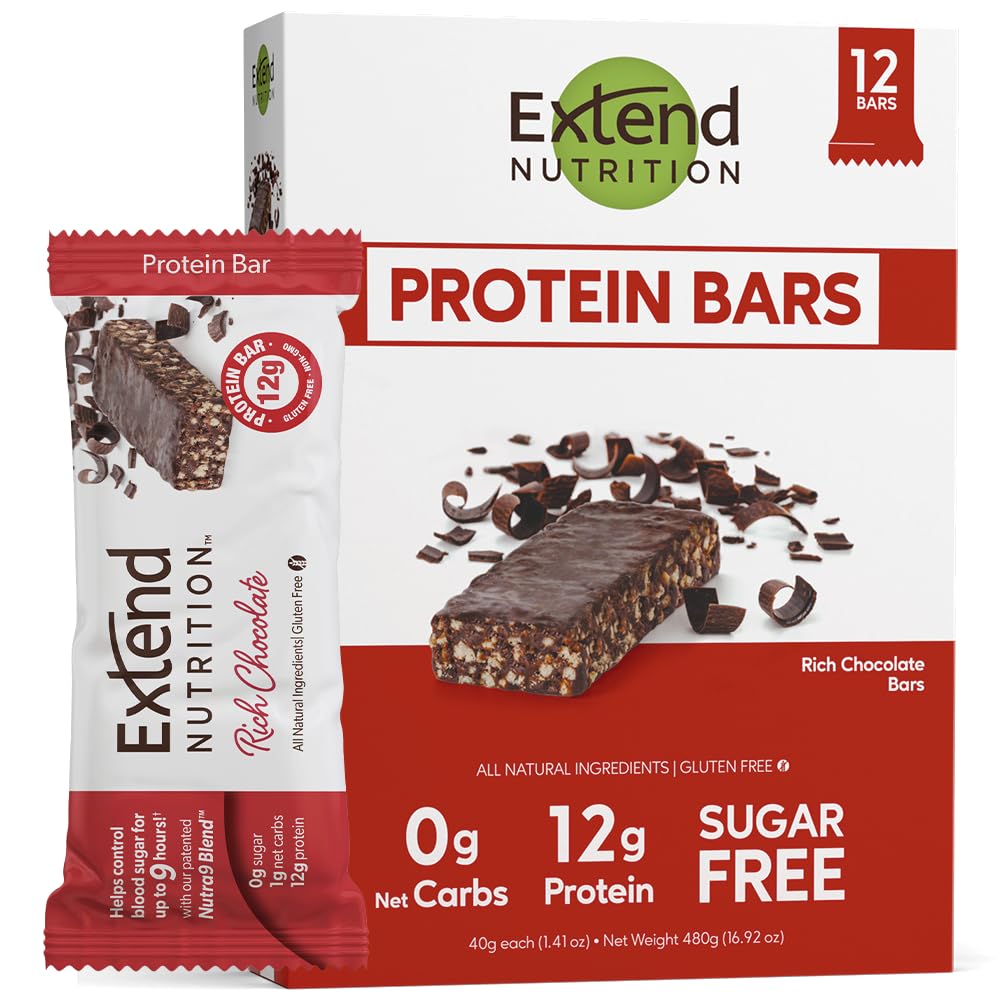 Extend Nutrition Sugar Free High Protein Bars, Perfect Sugar Free Snacks For Diabetes, Protein Bars For Hunger Control & Steady 