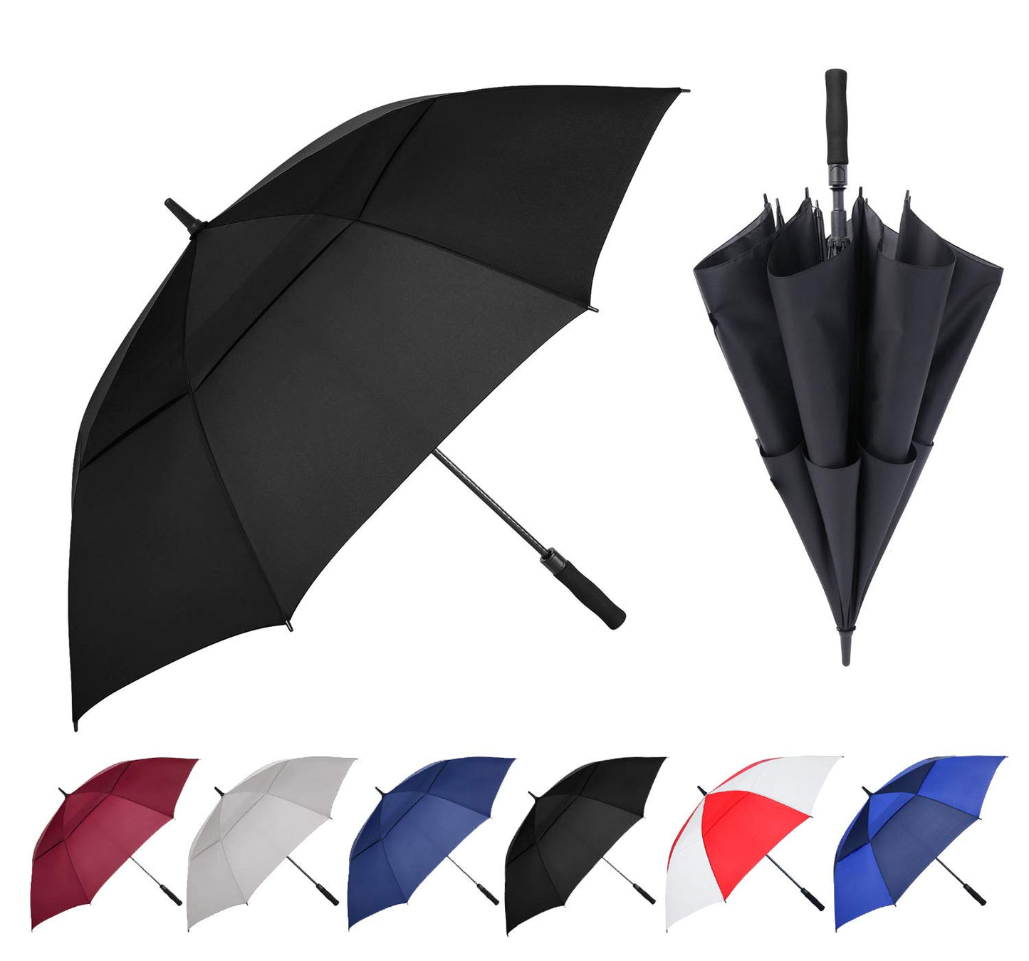 Baraida Golf Umbrella Large 62/68/72 Inch, Extra Large Oversize Double Canopy Vented Windproof Waterproof Umbrella, Automatic Open Golf Umbrella For Men And Women And Family.(62 Inch,Black)