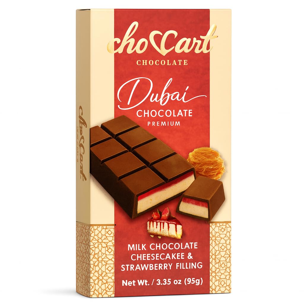 Choccart Dubai Chocolate - Top-Grade With Kunafa & Pistachio Filling - Viral Knafeh Chocolate Dessert Bar In Stylish Gift Box  Rich Milk (95G / 3.35 Oz) - Made In Dubai (1 Pack  Cheesecake)