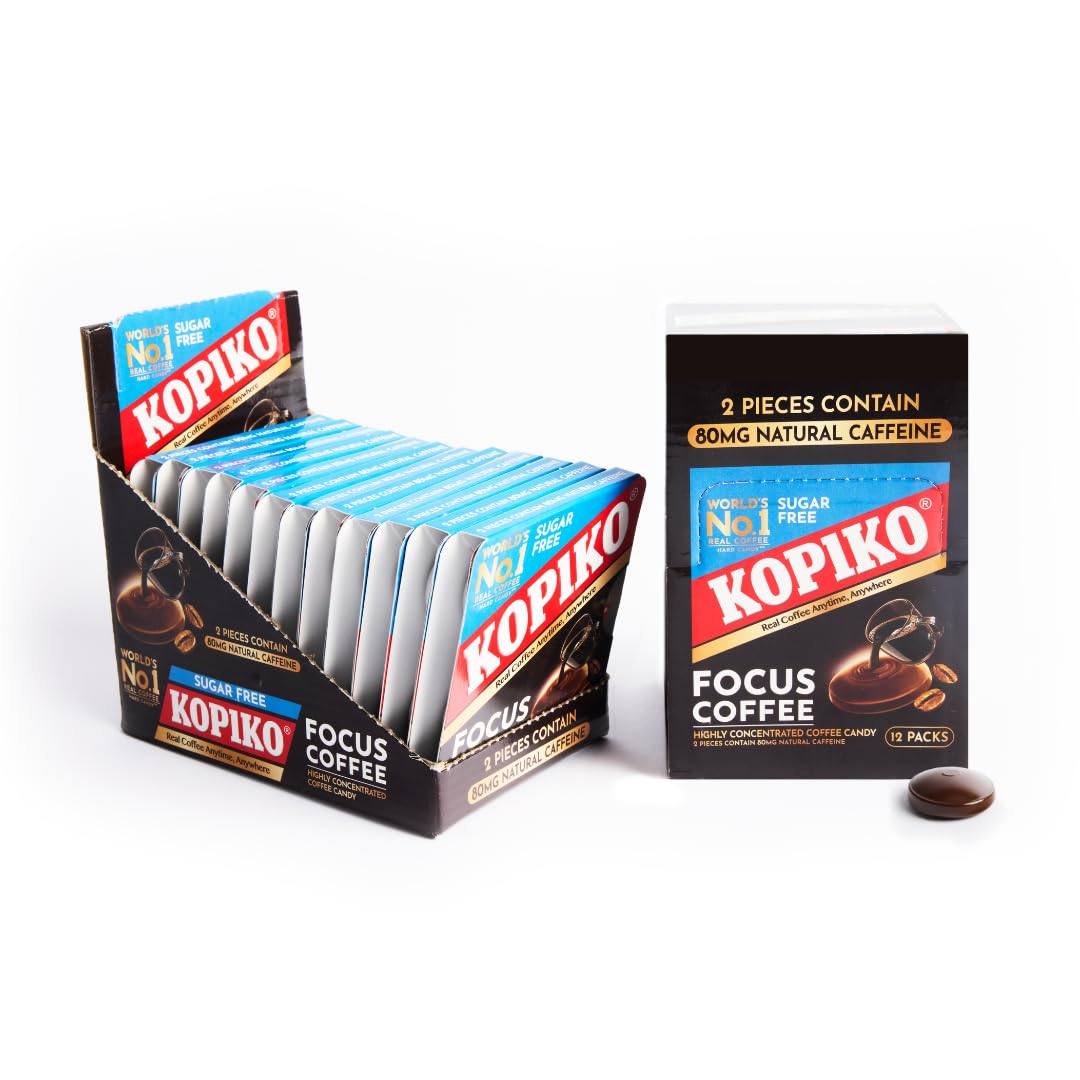 Kopiko Focus Coffee Candy - Highly Concentrated Coffee Candy  12 pack box with 4 Focus candies per pack. 2 Candies Equals One Cup of Coffee