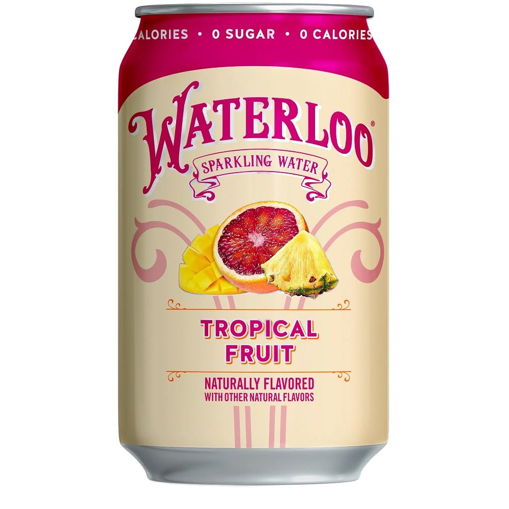 Waterloo Sparkling Water, Tropical Fruit Naturally Flavored, 12 Fl Oz Cans (Pack of 8) - Zero Calories and Zero Sugar or Sweeten