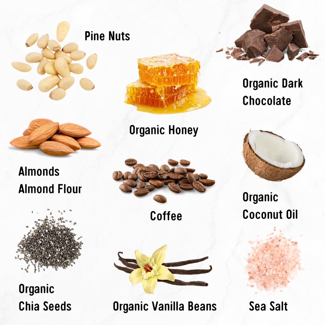 Taos Bakes - Coffee + Dark Chocolate - Breakfast Bar - 8G Of Protein, 6G Fiber, & Gluten Free - Healthy Snack For Mature-Themeds - Filled With Pine Nuts, Almonds, Chocolate, & Chia Seeds - 12 Pack, 1.8Oz Ea