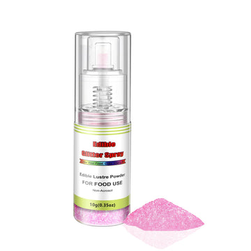 Edible Glitter Spray( Pink ), Non Aerosol Food Coloring Lustre Powder, Food Grade Sparkling Dust Push Pump For Decorating Cupcake, Fondant, Cookie, Frosting, Gum Paste, 0.35 Oz.