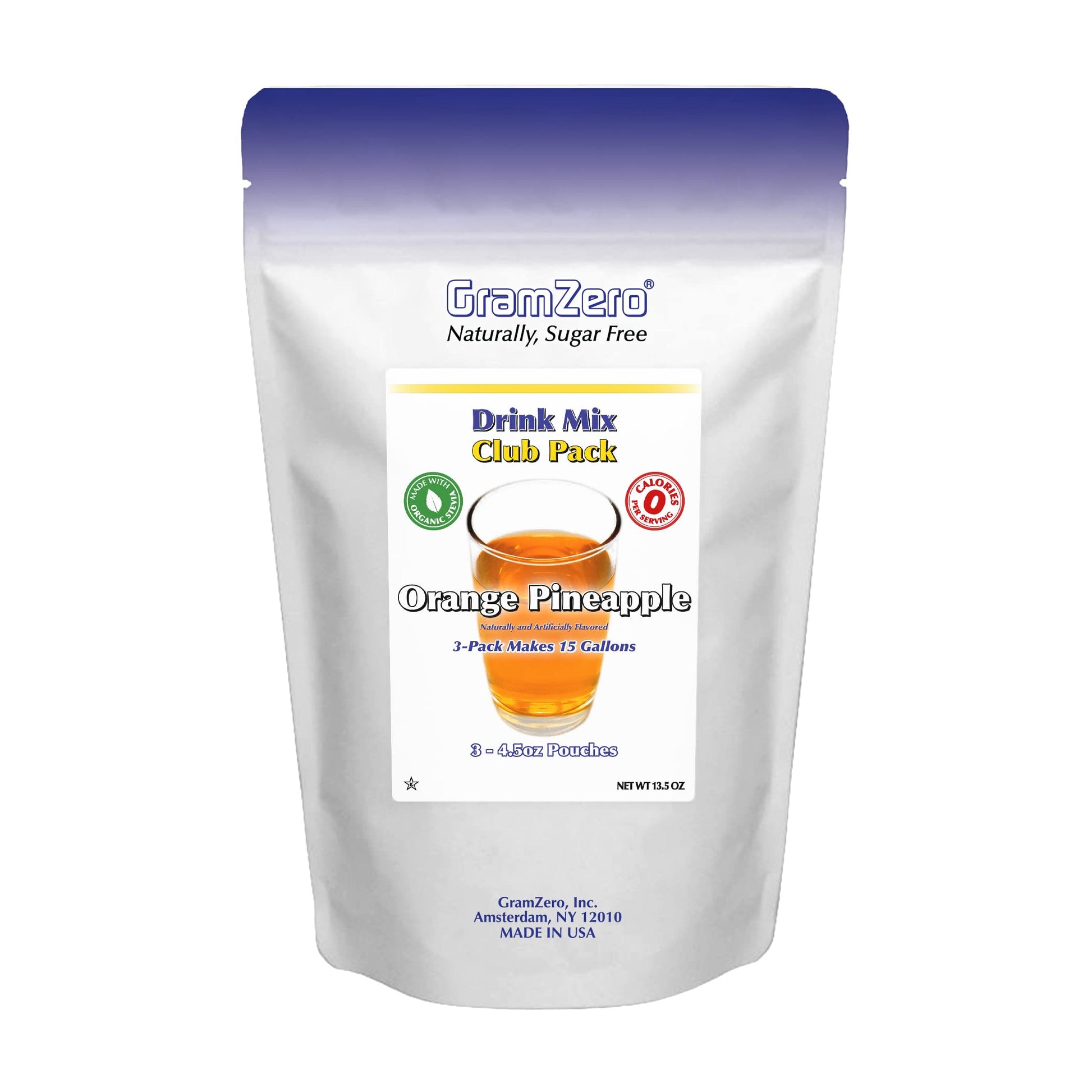 Gramzero Orange Pineapple Zero Calorie Sugar Free Drink Mix, Great For Nutrition Club Loaded Tea, Stevia Sweetened