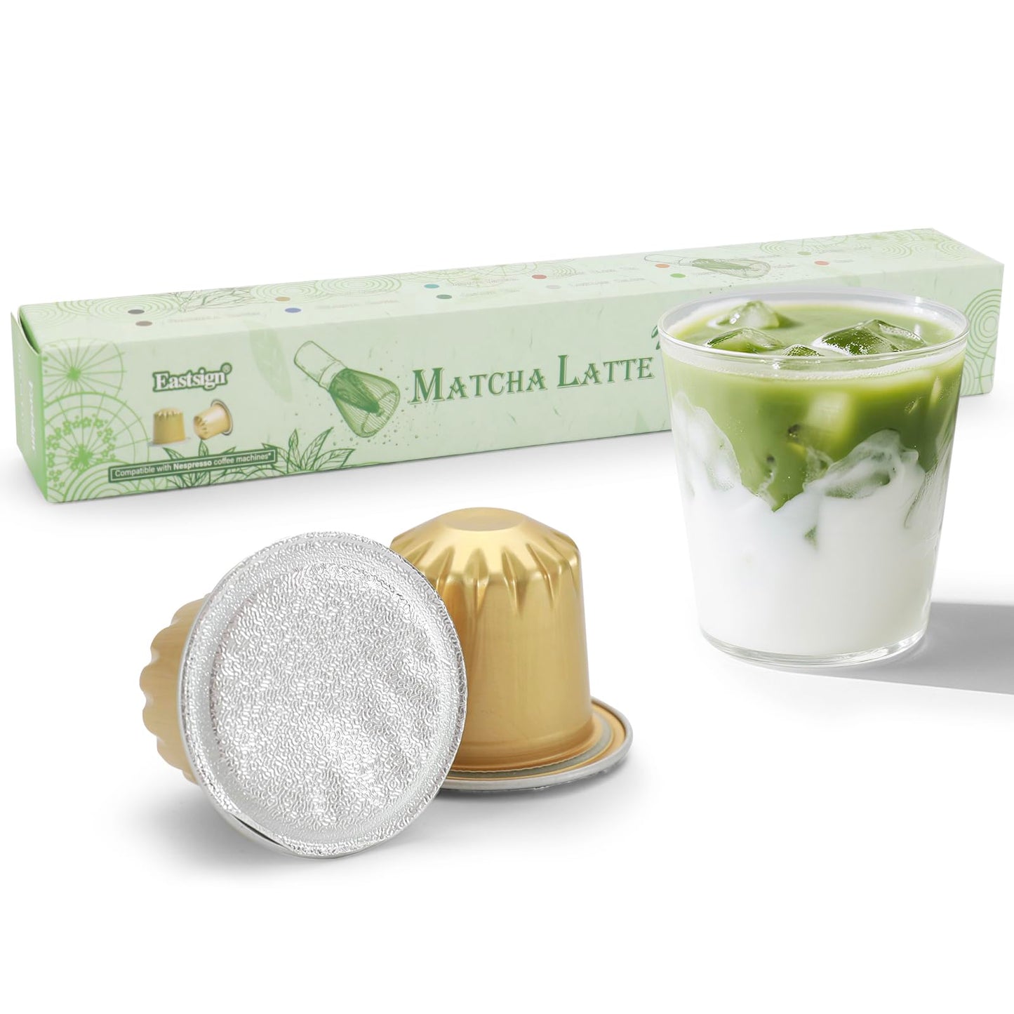 Eastsign Sweetened Matcha Latte Pods Compatible With Nespresso  Creamy & Convenient  10 Recyclable Units