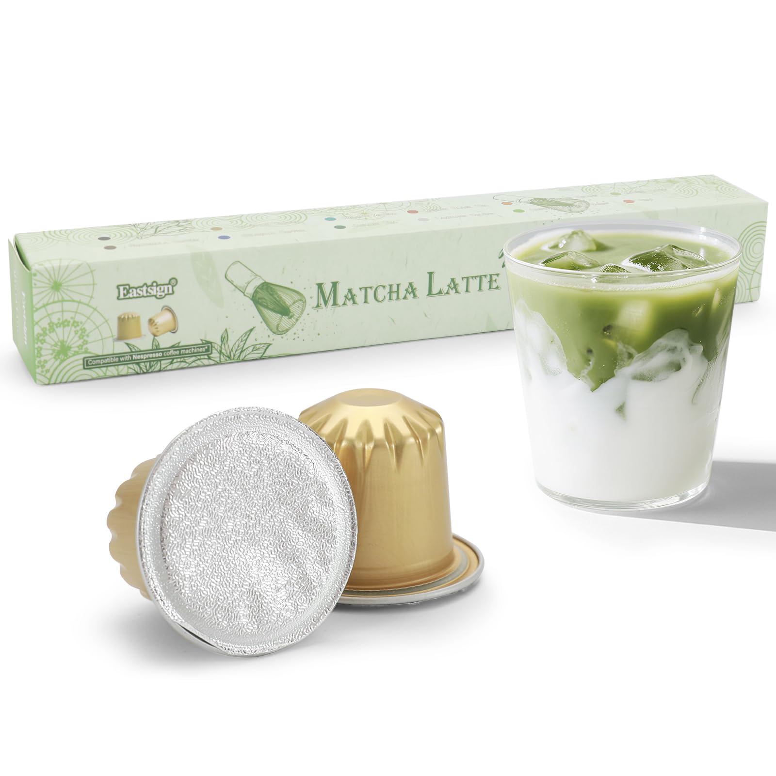 Eastsign Sweetened Matcha Latte Pods Compatible With Nespresso  Creamy & Convenient  10 Recyclable Units