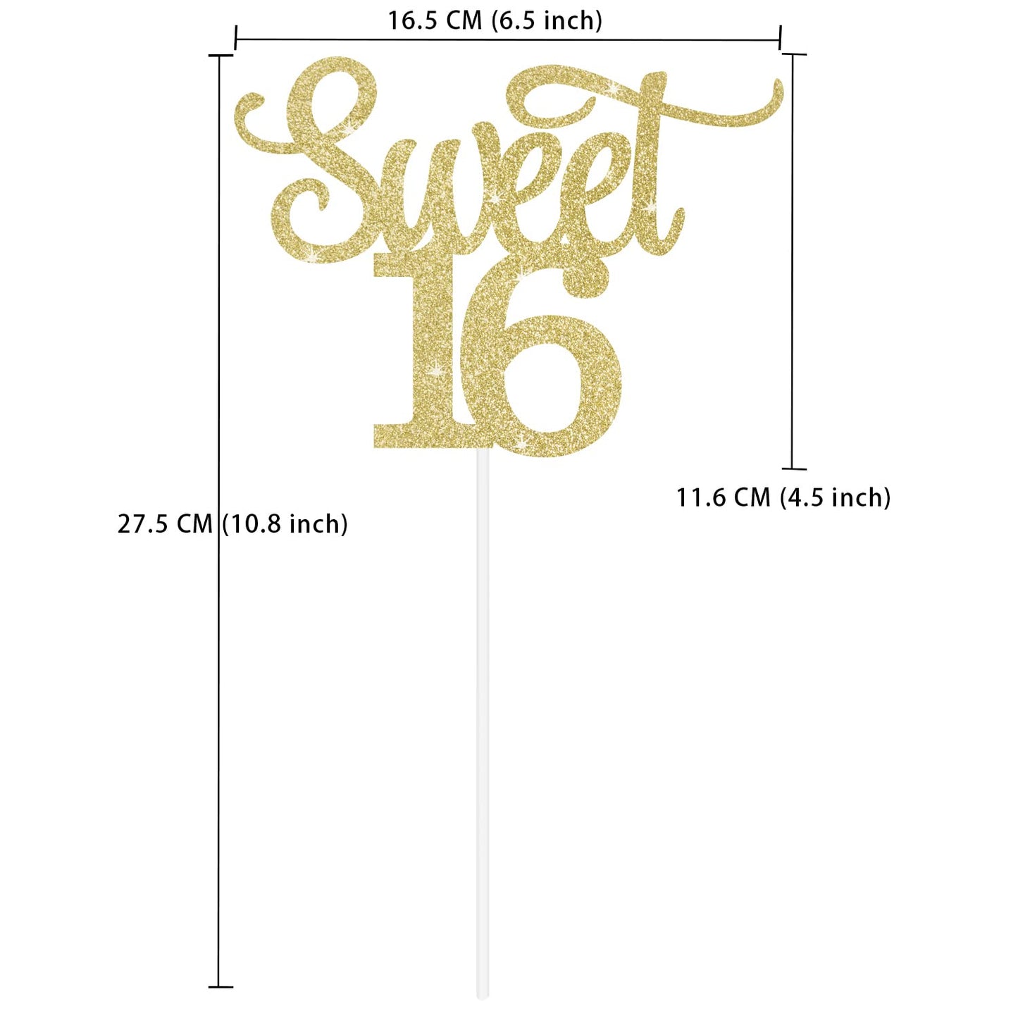 Gexolenu Gold Glitter Sweet 16 Cake Topper, 1 Pcs, Anniversary Decoration
